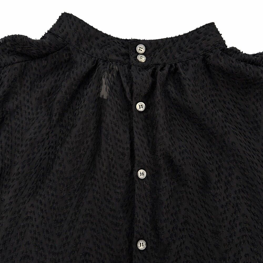 Free People After Midnight Blouse M Black Sheer Mesh Chevron Button Back - Picture 5 of 7